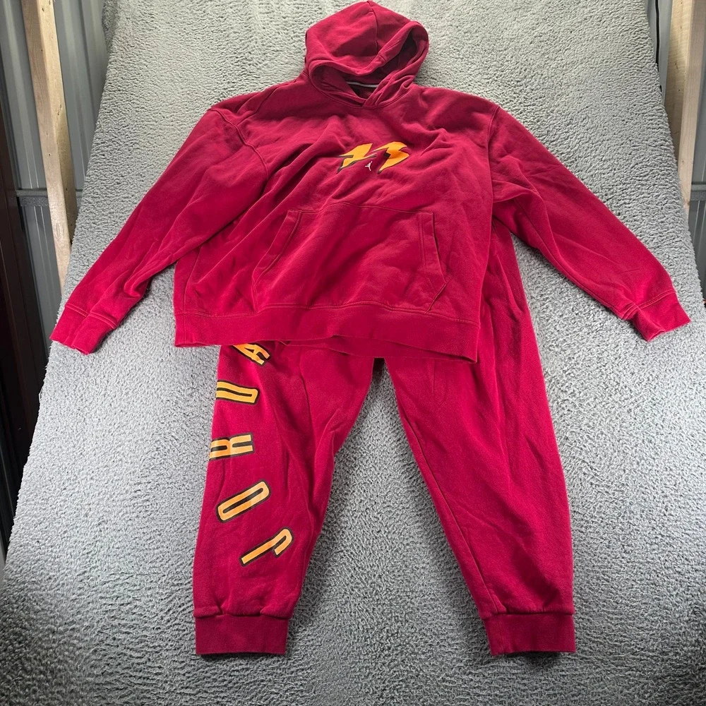 VTG Air Jordan Flight MVP 2 Piece Men XXL Red Cotton Fleece Tracksuit Activewear